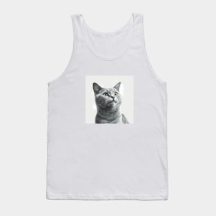 Illustration of grey haired concentrated cat looking to the side Tank Top